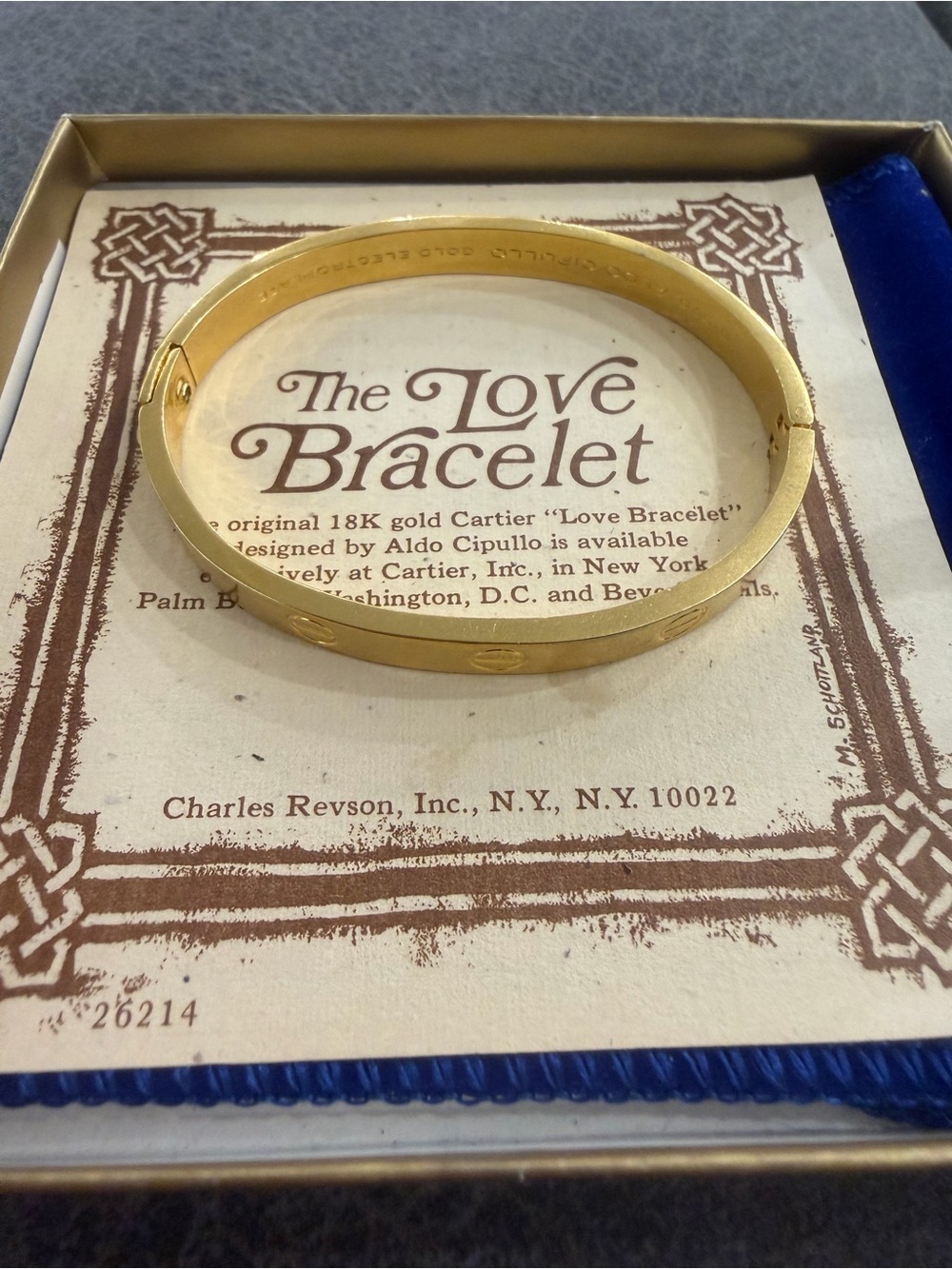 Vintage 1970 Charles Revson Aldo Cipullo Love Bracelet – Gold Electroplated.